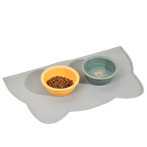 Rutschfeste Silikon-Hundenapf-Matte, 44 x 24 cm, rutschfest, wasserdicht, für Futter und Wasser, verhindert Verschütten (Grau, Einheitsgröße) von BBTISG