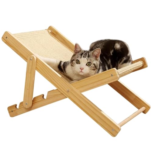 Sisal-Kratzer aus Holz, verstellbar, erhöhter Katzenstuhl, Bett, langlebig und fusselfrei, Katzen-Sisalstuhl, Katzenhängemattenbett für den Innen- und Außenbereich von BBTISG