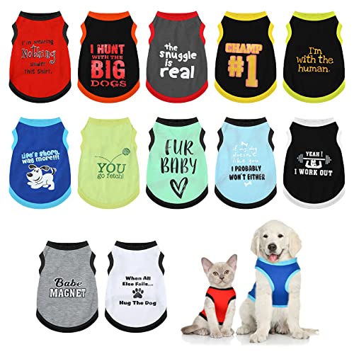 12 Stück Hunde-Shirts mit lustigem Buchstaben, niedliches Haustier, bedruckte Kleidung, weiche Sommer-Welpenkleidung, Neuheit, Katze, Hunde-Outfits, Weste, atmungsaktiv, Welpen, 12 Stile (groß) von BBTO