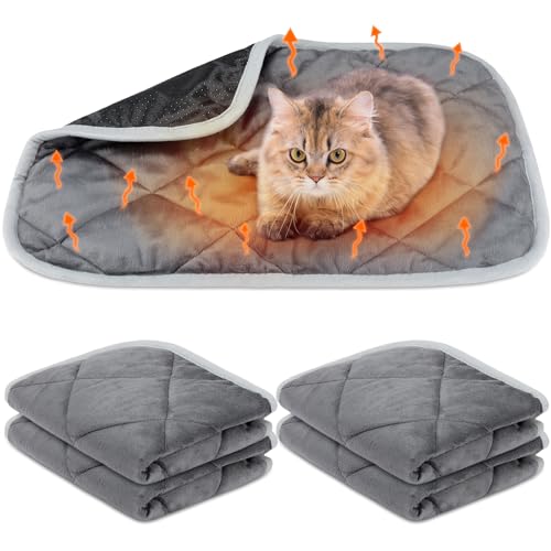 BBTO 4 Pack Selbstheizende Haustiermatten Selbstwärmende Hundematten Reflektiert Wärme Warmes Wärmekissen Waschbares Hunde Katzen Kistenbett Mattendecke für Außen Innen(Grau,40 x 50 cm) von BBTO