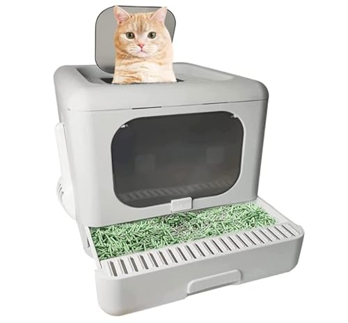 BBZY Faltbare Katzentoilette mit Deckel und Kunststoff-Katzentoilette Schaufel vorne und oben Eingang, leicht zu reinigen, kein Geruch, Katzentoilette für Katzen von BBZY