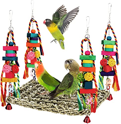 Vogelspielzeug, Sittichspielzeug, Vogelfutter, Wandspielzeug, Seegras, gewebte Hängematte, Schaukelmatte zum Klettern, Barsch, Schaukel, mit Buntem Holzkauspielzeug für Lovebirds, Sittiche (groß) Vogelspielzeug, Sittichspielzeug, Vogelfutter, Wandspielzeug, Seegras, gewebte Hängematte, Schaukelmatte zum Klettern, Barsch, Schaukel, mit Buntem Holzkauspielzeug für Lovebirds, Sittiche (groß) von BBjinronjy
