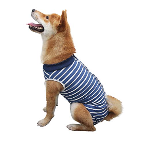 BBring Gestreift Recovery Suit für Katzen Hunde, Ablactation Bauchwunden Hautkrankheiten Chirurgie Hundemantel Haustier Kleidung für mittelgroße Hunde Hündchen Kätzchen (3XL, Blau) von BBring