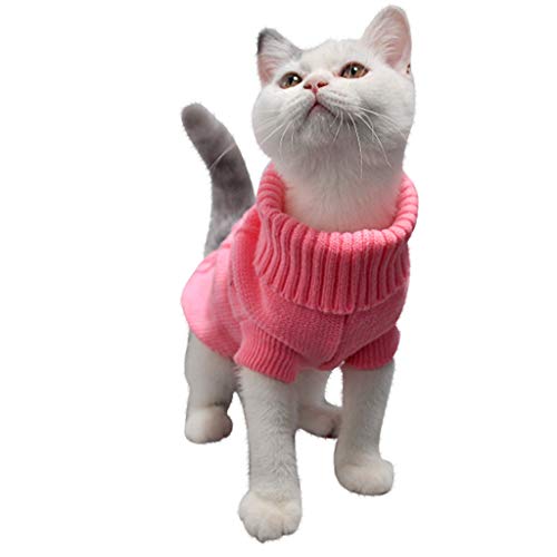 Sweater für Katzen Hunde, BBring Hoher Kragen Stricken Katzenpullover Hundeweste Einfarbig Komfortable Haustier Winterpullover Warm Hundekleidung für Kleine Hunde Hündchen Kätzchen (M, Rosa) von BBring