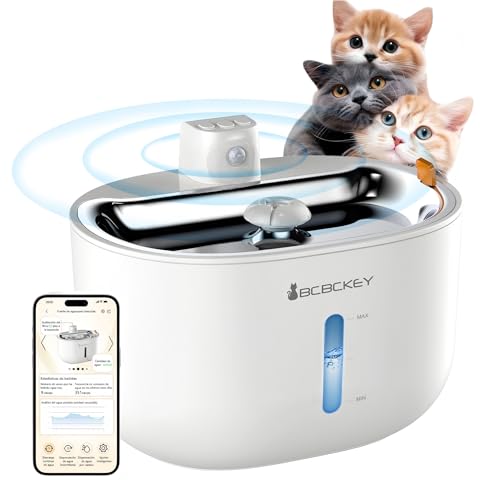 Katzenbrunnen für Katzen - 3L Katzenbrunnen kabellos mit App - Batteriebetrieben Trinkbrunnen für Katze mit Akku 5000mAh - 2.4G WiFi Fernbedienung - Wasserbrunnen für Katzen, Für alle Haustiere von BCBCKEY