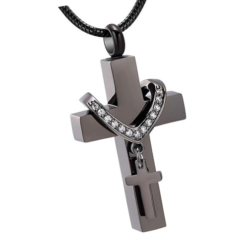 BCIOUS Eleganter, doppelt gekreuzter Haustier-Asche-Gedenkanhänger mit Edelstahl für den täglichen Gebrauch, Gedenkschmuck für Haustiere, Gedenkschmuck von BCIOUS