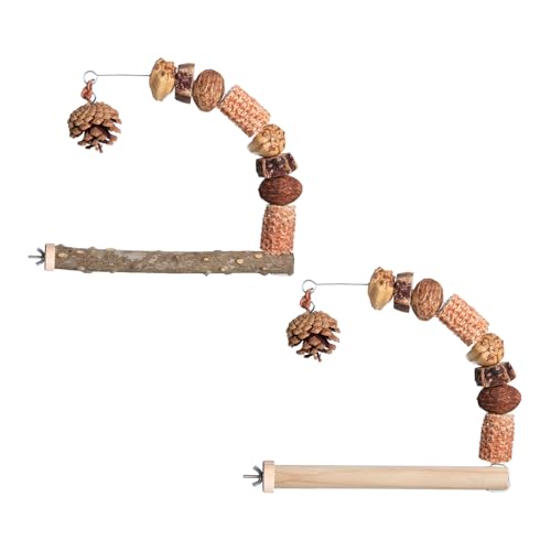 Multifunktionale Vogelstange für Papageien, natürliches Holz, Schleifstange, Übungsständer für Vogelkäfig, Unterhaltungsspielzeug, natürliches Tannenzapfen, Vogelspielzeug von BCIOUS