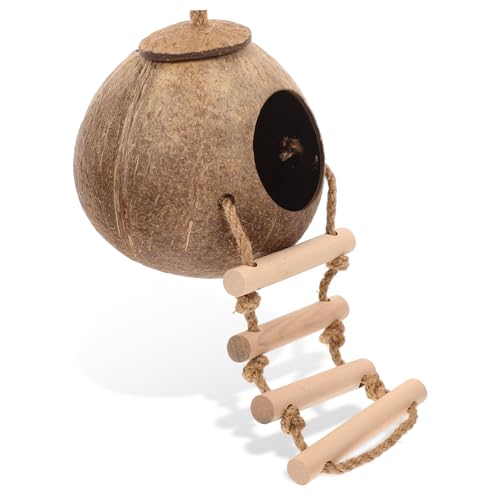 BCJMKDX Haustier-Bett. 3 Stück Hamster-Kokosnussschalen-Nest, Vogelspielzeug, Haustierspielzeug, Hamsterversteck, Spielzeug for Vögel, Haustierspielzeug, Leiter, natürliches Versteck von BCJMKDX