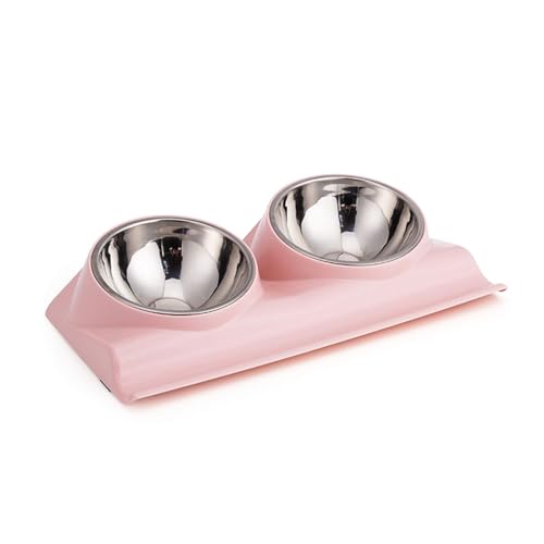 Haustiernäpfe, Doppelter Futternapf for Haustiere mit erhöhtem Ständer, um 15 Grad geneigt, rutschfest, for Katzenfutter und Wasser, Pink von BCJMKDX