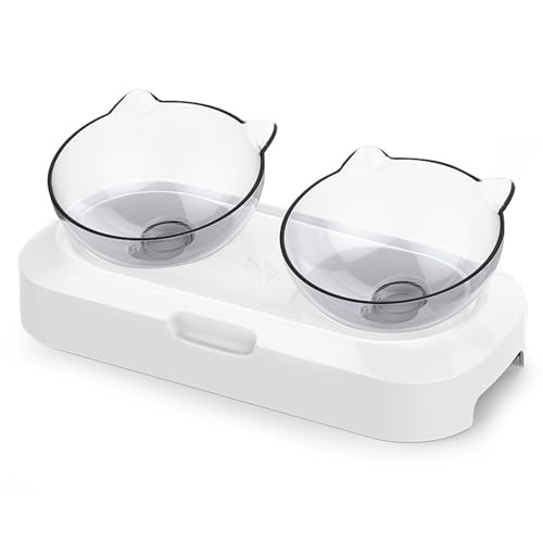 Haustiernäpfe, Doppelter Futternapf for Hunde und Katzen, Futterspender for Haustiere, 15° geneigt, rutschfest, transparent, Futter- und Wassernapf, Abnehmbarer Futternapf von BCJMKDX