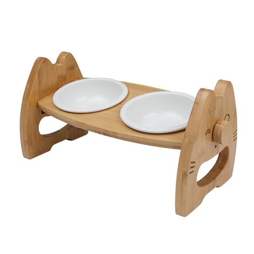 Haustiernäpfe, Futternäpfe aus Keramik for Hunde und Katzen mit Holzständer, rutschfest, Matte Glasur, Futter- und Wasserset for Katzen und kleine Hunde, weiß, klein Haustiernäpfe, Futternäpfe aus Keramik for Hunde und Katzen mit Holzständer, rutschfest, Matte Glasur, Futter- und Wasserset for Katzen und kleine Hunde, weiß, klein von BCJMKDX