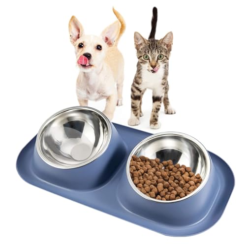 Haustiernäpfe, Hunde- und Katzennapf, erhöhter Futternapf aus Edelstahl, Doppelnäpfe mit Auslaufschutz for kleine Hunde und Katzen, Blau von BCJMKDX