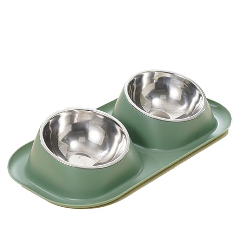 Haustiernäpfe, Hunde- und Katzennapf, erhöhter Futternapf aus Edelstahl, Doppelnäpfe mit Auslaufschutz for kleine Hunde und Katzen, Grün von BCJMKDX