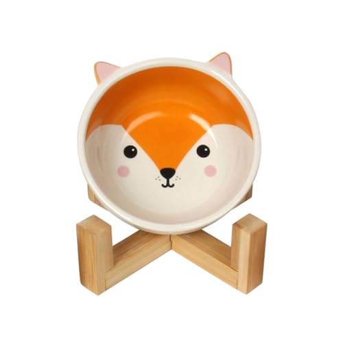 Haustiernäpfe, Katzen- und Hundenäpfe, Futternapf mit Ständer for Wasser, Keramik-Futternapf, rutschfest, gegen Erbrechen, for kleine Hunde, Katze, Fuchs von BCJMKDX