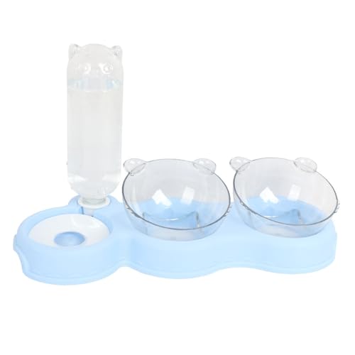 Haustiernäpfe, Katzen- und Hundenapf, Wasser- und Futternapf-Set mit automatischer Wasserflasche, 15° geneigtes Wasser for Katzen und kleine Hunde(Blue) von BCJMKDX