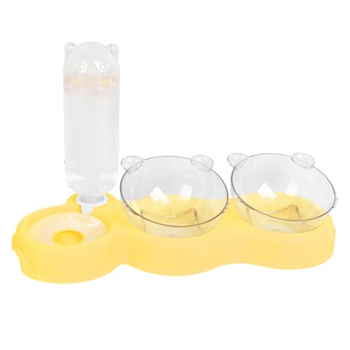 Haustiernäpfe, Katzen- und Hundenapf, Wasser- und Futternapf-Set mit automatischer Wasserflasche, 15° geneigtes Wasser for Katzen und kleine Hunde(Yellow) von BCJMKDX