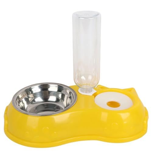 Haustiernäpfe, Katzen- und Hundenapf-Set, Futter- und Wassernapf mit Wasserspender und Metallnapf for Katzen und kleine Hunde, Gelb von BCJMKDX