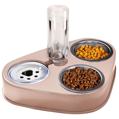 Haustiernäpfe, Katzennäpfe aus Edelstahl, 3-in-1, Doppel-Futternapf for Katzen und Hunde, automatischer Wasserspeicher(Pink) von BCJMKDX