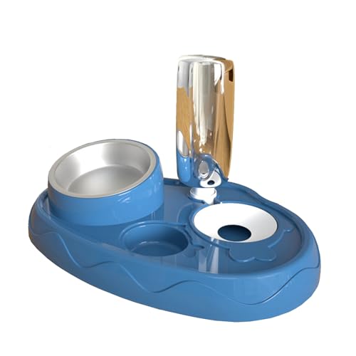 Haustiernäpfe, Katzennapf mit Ständer, Futter- und Wassernapf aus Edelstahl, Doppel-Futternapf for Katzen und kleine Hunde(Blue) von BCJMKDX
