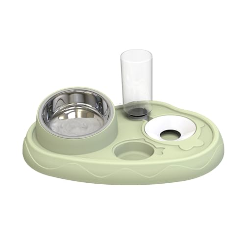 Haustiernäpfe, Katzennapf mit Ständer, Futter- und Wassernapf aus Edelstahl, Doppel-Futternapf for Katzen und kleine Hunde(Green) von BCJMKDX
