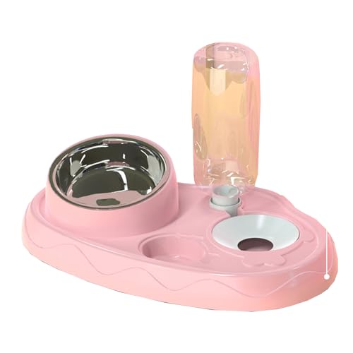 Haustiernäpfe, Katzennapf mit Ständer, Futter- und Wassernapf aus Edelstahl, Doppel-Futternapf for Katzen und kleine Hunde(Pink) von BCJMKDX