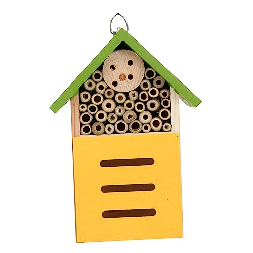 BCOATH 1Stück Hölzernes Insektenhaus für Garten Dekoratives Bienenhotel im Hüttenstil Fördert Nistverhalten von Wildbienen und Insekten Bereits Montiert Grünes Design von BCOATH