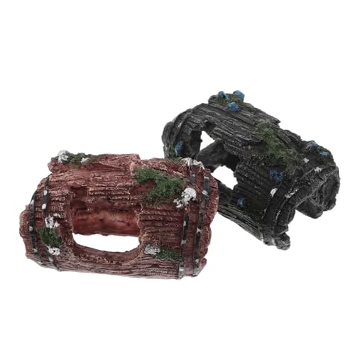 BCOATH 2 Stück Fischglas Dekoration Resin Zerbrochenes Fassähnliches Aquarium Höhle Versteck für Kleine Garnelen und Fische Naturgetreues Landschafts Ornament für Süßwasserbecken von BCOATH