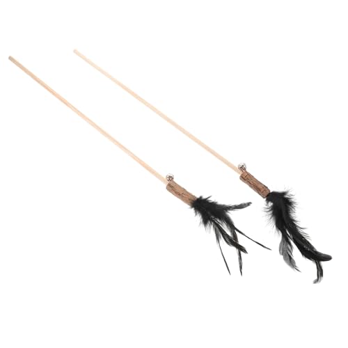 BCOATH 2 Stück Interaktives Katzenspielzeug aus Natürlichem Kiefernholz mit Federn Indoor Katzenspielangel für Kätzchen Bewegung und Beschäftigung Geeignet für Drinnen und Zuhause von BCOATH