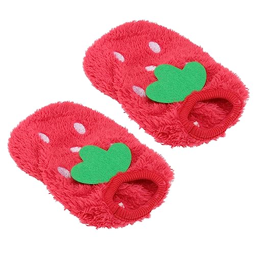 BCOATH 2 Stück Teiliges Kleines Hundekostüm Winterwarm Fleece mit Niedlichem Erdbeer Design Weiche Haustierkleidung für Kleine Hunde Bequem und Hautfreundlich von BCOATH