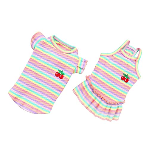 BCOATH 2st Kleidung Für Haustiere Sommer Regenbogen Hunderöcke Mädchen Pyjama Haustier Gestreiftes Kleid Bedruckte Welpenkleider Nachthemd Für Mädchen Windel 95% Baumwolle Falten von BCOATH