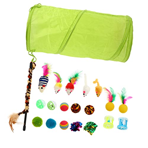 BCOATH Lustiges Spielzeug-Set zum Necken von Katzen 21-teilig Katzenspielzeug Zauberstab Kätzchen-Teaser-Stick leuchtende Farben quietschende Bälle zufällige Farbe von BCOATH