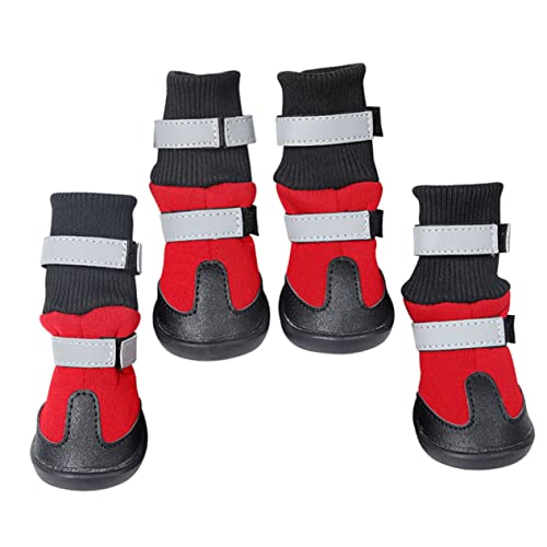 BCOATH 4 Stück Schneestiefel Für Haustiere Winterschuhe Für Hunde Pet Paw Wintergriffe Sommerschuhe Für Hunde Hundestiefel Sommer-hundeschuhe Haustier-Sandale Langer Lauf Rot Vlies Pfote von BCOATH