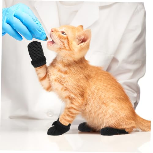 BCOATH 4 Stück Verstellbare Katzenpfotenschuhe aus Atmungsaktivem Material Kratzfeste Katzen socken rutschfeste Pfotenabdeckung zum Schutz bei Medikamentengabe Schwarz von BCOATH