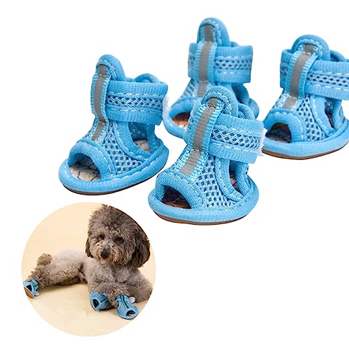 BCOATH 4stücke Sommer Mesh Hundeschuhe Anti-rutsch Sandalen Für Hunde Blau Atmungsaktive Und Bequeme Pfotenschutz-Schuhe Für Heißes Wetter von BCOATH