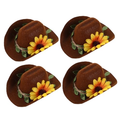 BCOATH 4 Stücke Verstellbare Mini Cowboyhüte mit Blumenakzent Einzigartiges Western Haustierkostüm Geeignet für Hamster Meerschweinchen Vögel und Schlangen Headgear für Kleine Tiere von BCOATH
