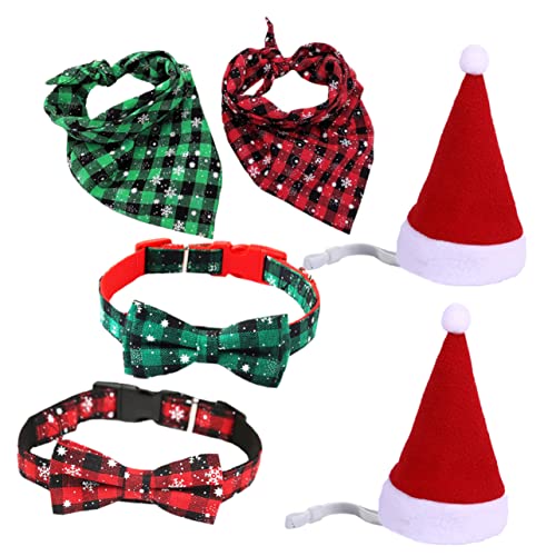BCOATH 6stücke Teiliges Hundehalsband Mit Schleife Und Dreiecks-Tuch Verstellbare Hundehalskette Und Hut Für Haustiere Weihnachten-Design Für Hunde Und Katzen von BCOATH