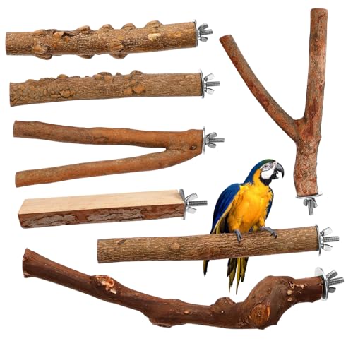 BCOATH Stabile Vogelstangen aus Holz für Papageienkäfige 7 Stück Sitzstangen aus Naturholz rutschfeste Oberfläche für sichere Landung von BCOATH