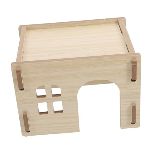 BCOATH Holz Hamsterhaus Kleintier Versteck mit Futter Wasserplattform aus Robustem Holz Sicheres Häuschen für Meerschweinchen Chinchilla Kaninchen Igel Versteck und Schlafplatz von BCOATH