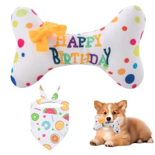 BCYSNR Hund Geburtstag Knorpel Spielzeug mit Hundehalstuch, Plüsch Quietschend Hundegeburtstag Haustier Knochen Spielzeug, Haustier Interaktives Geburtstagsgeschenk für Kleine und Mittelgroße Hunde BCYSNR Hund Geburtstag Knorpel Spielzeug mit Hundehalstuch, Plüsch Quietschend Hundegeburtstag Haustier Knochen Spielzeug, Haustier Interaktives Geburtstagsgeschenk für Kleine und Mittelgroße Hunde von BCYSNR