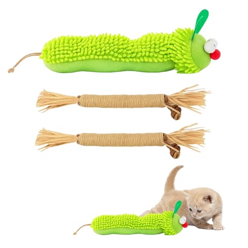 BDBFPAN Katzenminze Spielzeug, Katzenspielzeug Selbstbeschäftigung Mit Katzenminze, Interaktives Spielzeug Für Katzen Zur Zahnpflege Und Stressabbau, 1 Raupe Und 2 Matatabi Sticks von BDBFPAN