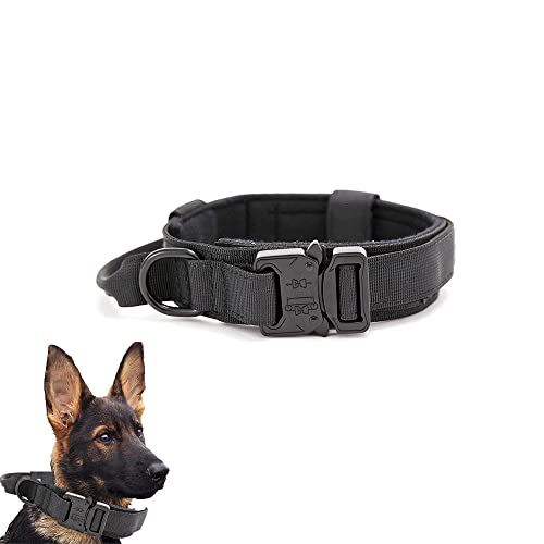 BDHI 1 x taktisches Hundehalsband für große Hunde mit Griff, Nylon-Training, robustes Hundehalsband für deutschen Schäferhund, Größe L, schwarz (Y51-1) von BDHI