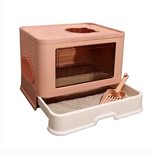 BDSHGRDH Katzentoilette, zusammenklappbare Katzentoilette mit Deckel, große Katzentoilette mit Sandschaufel, abnehmbare geschlossene Schublade, einfache Reinigung (Pink) von BDSHGRDH
