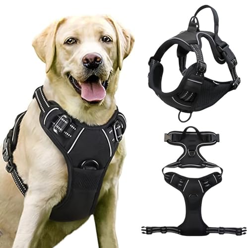 BDSHUNBF Hundegeschirr Ohne Zug, Hundegeschirr Grosse Hunde, Hundegeschirr Atmungsaktiv Brustgeschirr Geschirr, Anti Zug Hundegeschirr mit Reflexstreifen und Kontrolle, Einstellbar Weich Schwarz L BDSHUNBF Hundegeschirr Ohne Zug, Hundegeschirr Grosse Hunde, Hundegeschirr Atmungsaktiv Brustgeschirr Geschirr, Anti Zug Hundegeschirr mit Reflexstreifen und Kontrolle, Einstellbar Weich Schwarz L von BDSHUNBF