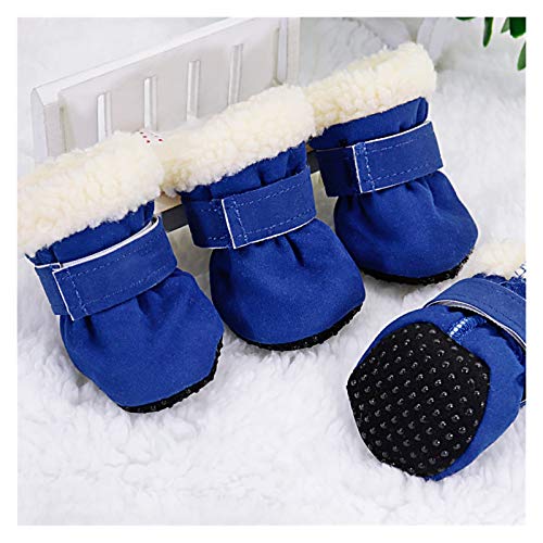 Hundeschuhe 4 stücke Haustier Hund Schuhe wasserdichte Winter Hundestiefel Socken Anti-Rutsch Welpen Katze Regen Schneebesenschuhe Footwear Für kleine Hunde Chihuahua (Color : Blue, Size : M) von BDXMKS