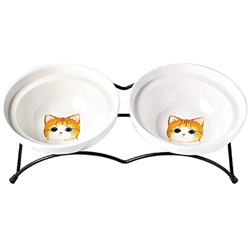 Katzennapf aus Keramik Doppel Schüsseln Hunde Katzen Feeder Pet Keramiknapf 2 in 1 Lebensmittel/Wasser Futterschalen mit Eisen-Halter Pet Supplies (Color : B) von BDXMKS
