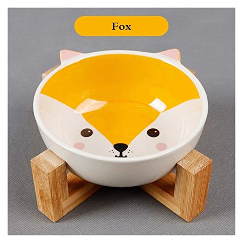 Katzennapf aus Keramik Haustiere Bowl Hund Katzenfutter Wasser Feeder-Welpen Keramik Trinken Teller-Schüssel mit hölzernen Gestell Haustier-Katzen-Geschirr (Color : Fox) von BDXMKS