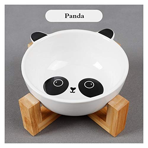 Katzennapf aus Keramik Haustiere Bowl Hund Katzenfutter Wasser Feeder-Welpen Keramik Trinken Teller-Schüssel mit hölzernen Gestell Haustier-Katzen-Geschirr (Color : Panda) von BDXMKS