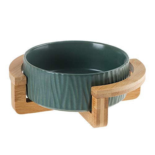 Katzennapf aus Keramik Keramik Erhöhte Raised Katzennapf mit Holz Stand-Nr Spill Pet Food Wasser Feeder Katzen kleine Hunde (Color : Green, Size : L) von BDXMKS