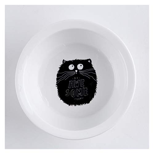 Katzennapf aus Keramik Keramik Welpen-Katze-Hund Haustier Einzel- und Doppel Futternapf for Essen und Trinken mit Holzrahmen Haustiere Zubehör Geschirr Feeding (Color : Awe Black cat) von BDXMKS