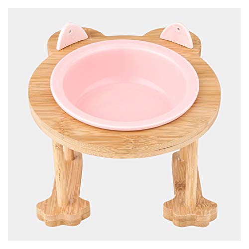 Katzennapf aus Keramik Keramik Welpen-Katze-Hund Haustier Einzel- und Doppel Futternapf for Essen und Trinken mit Holzrahmen Haustiere Zubehör Geschirr Feeding (Color : Pink 1 Bowl Set) von BDXMKS